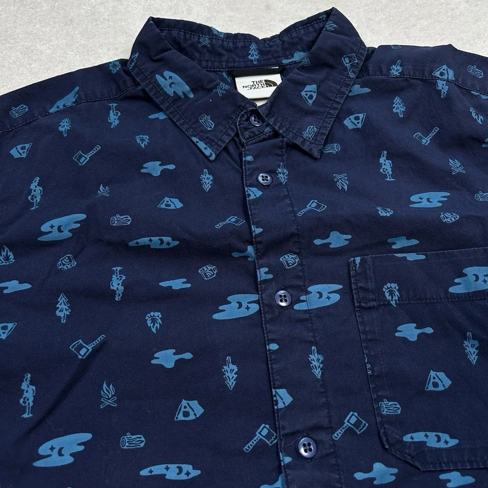 The North Face Shirt Mens Large Button Up Short Sleeve Camping All Over Print